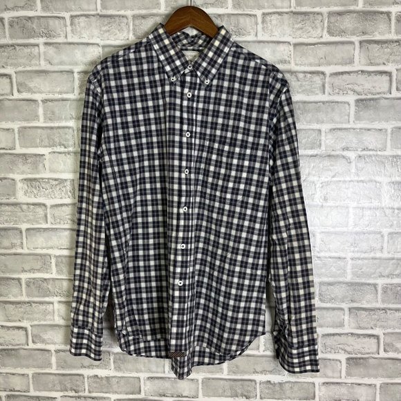 Billy Reid  Standard Cut Navy Plaid Button Down Long Sleeve Shirt Mens Sz Large - Picture 2 of 7